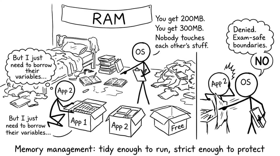 RAM as a messy room managed by the OS