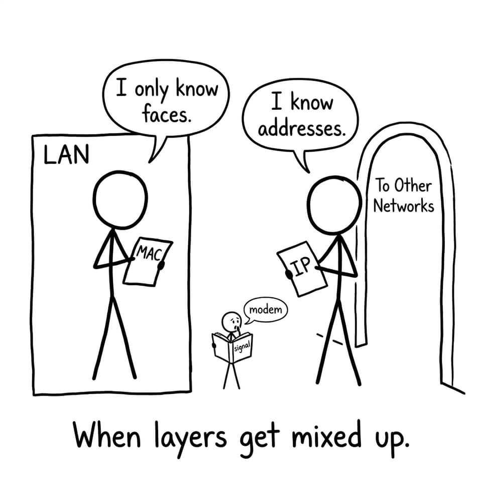 MAC vs IP vs “modem translator” comic