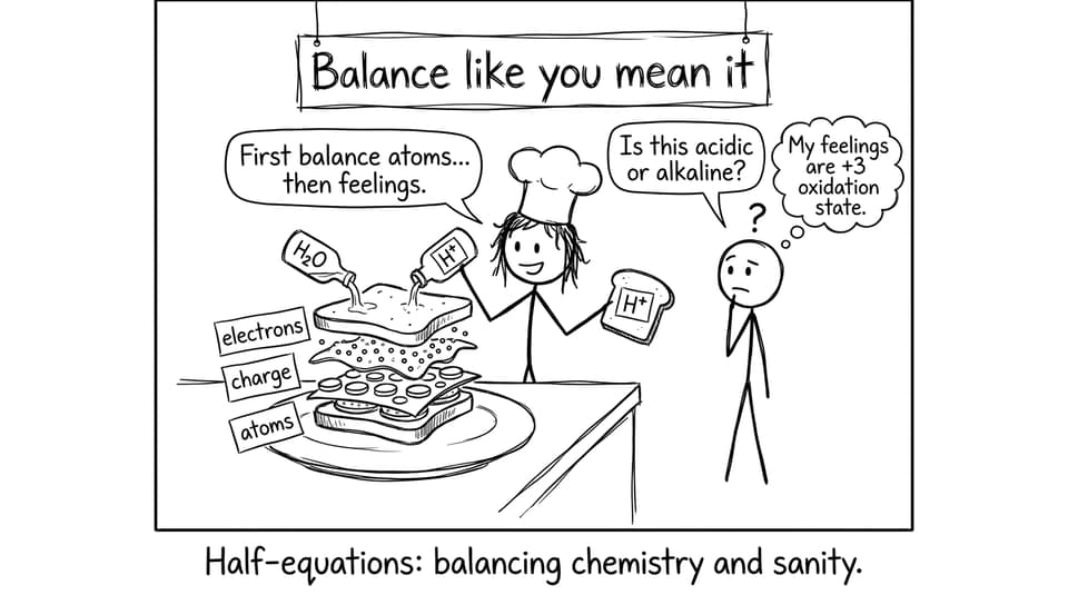 Half-equation sandwich in the exam kitchen