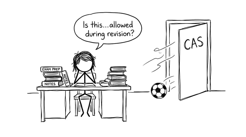 Student at exam desk tempted by sunny CAS door