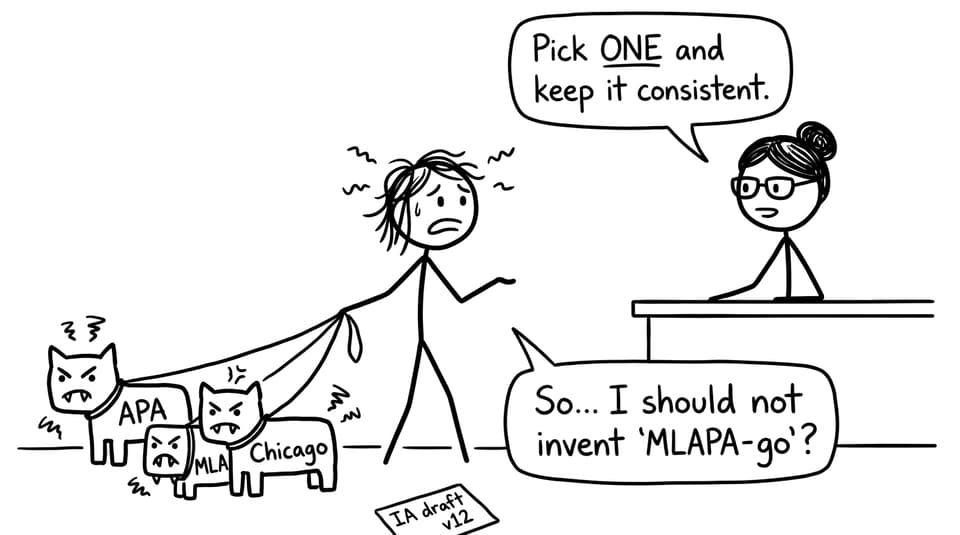 Student juggling APA MLA and Chicago for an IA