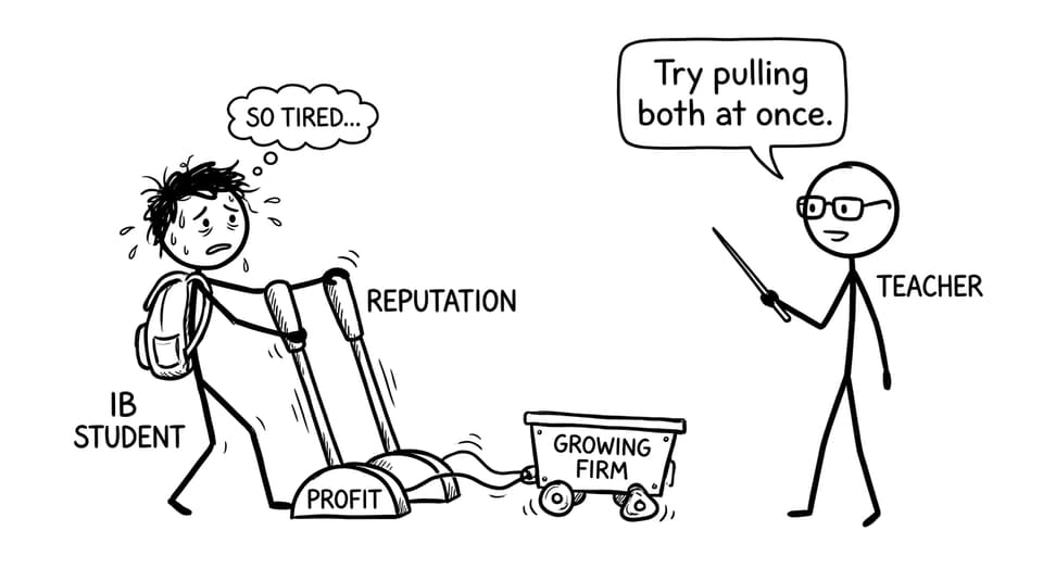 An IB student tries to pull PROFIT and REPUTATION levers at once