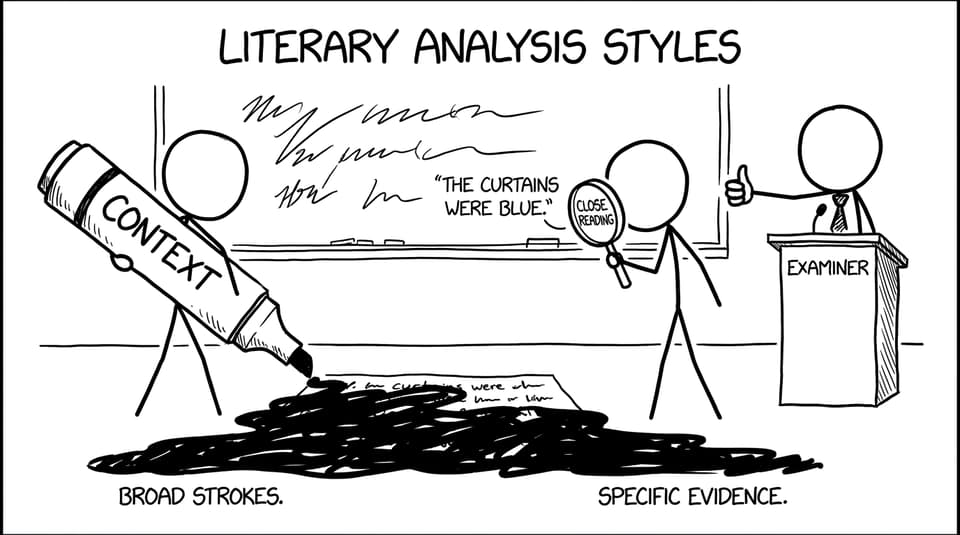 Context flooding vs close reading magnifying glass