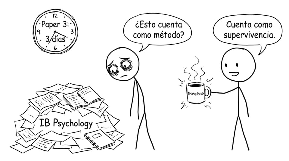 Estudiante sobreviviendo a Paper 3 con “triangulación”