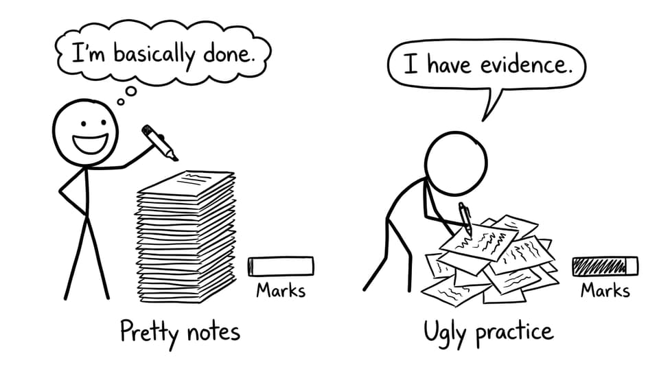 A joke about pretty notes vs ugly practice