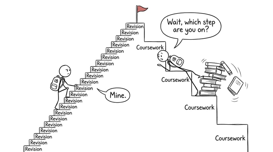 Two IB students comparing different academic staircases