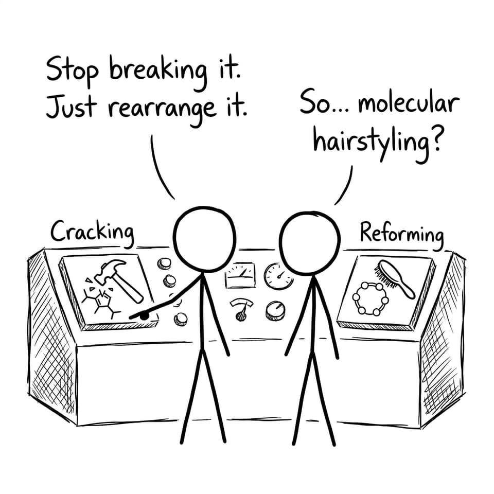 Cracking vs reforming joke comic