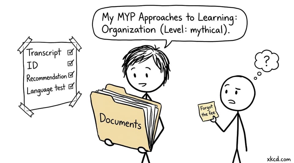 Student holding giant folder labeled Documents, claiming organization is mythical
