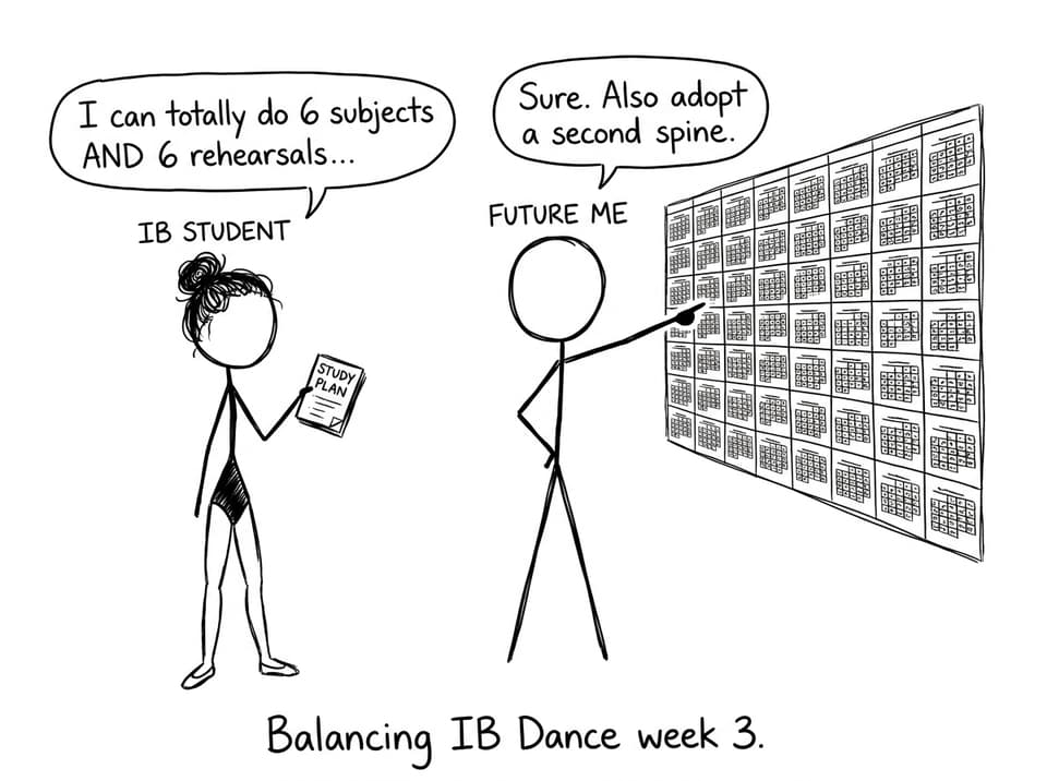 A stressed IB dancer looking at a packed calendar