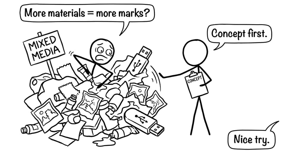 Comic about “more materials = more marks?”