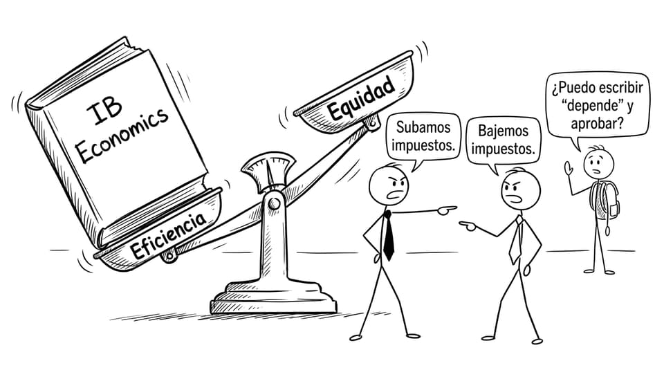 Comic: eficiencia vs equidad en una balanza