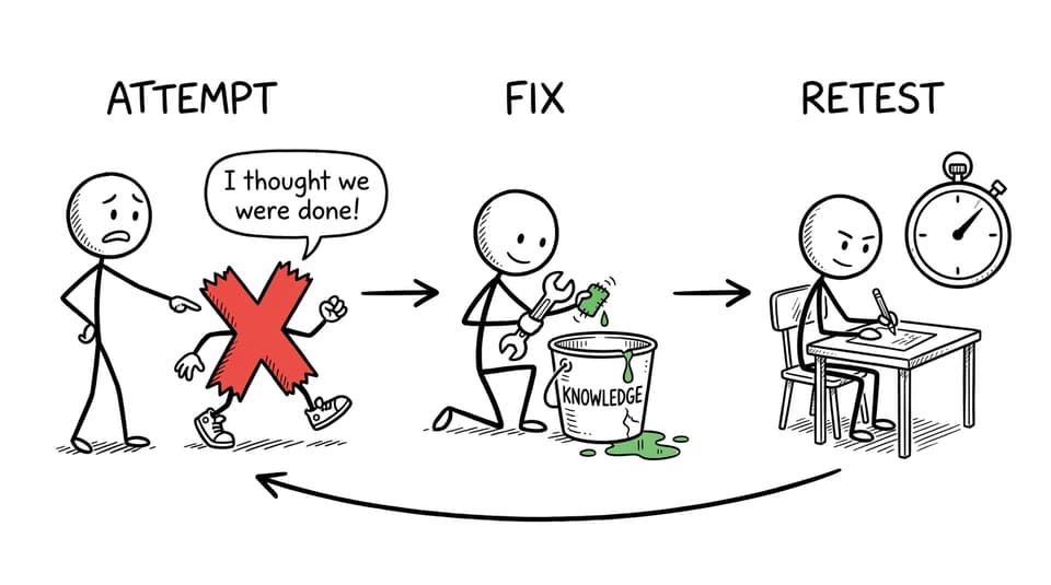 A revision mistake tries to escape the attempt-fix-retest loop
