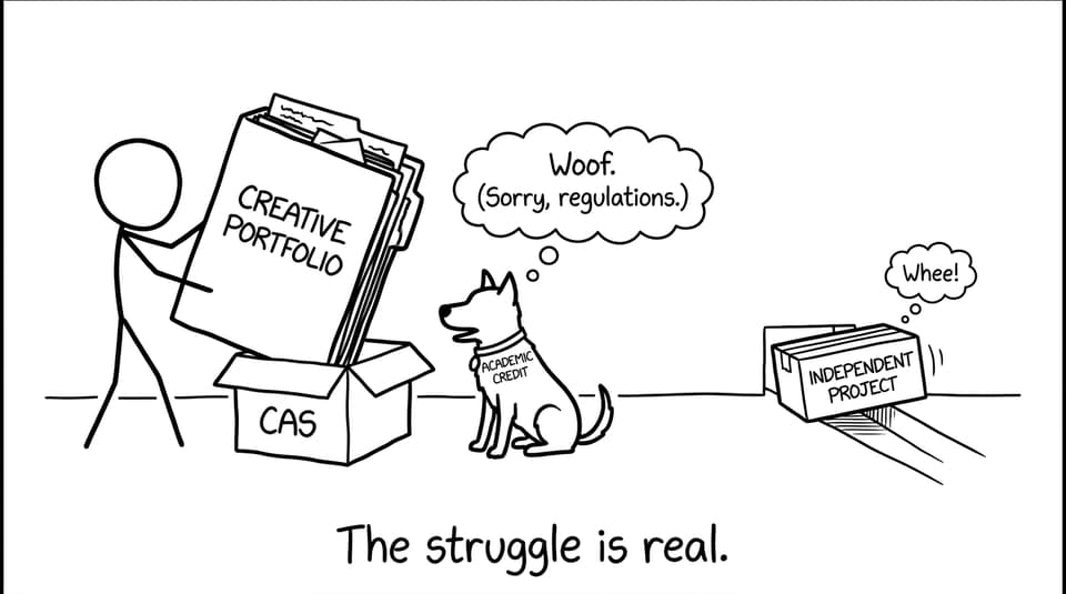 A dog labeled “Academic Credit” blocking the CAS box