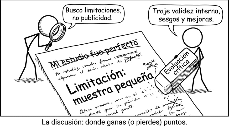 Un examinador buscando limitaciones en la discusión