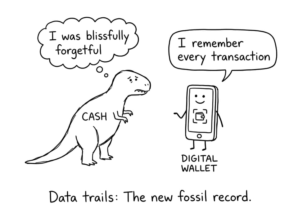 Cash dinosaur meets digital wallet phone
