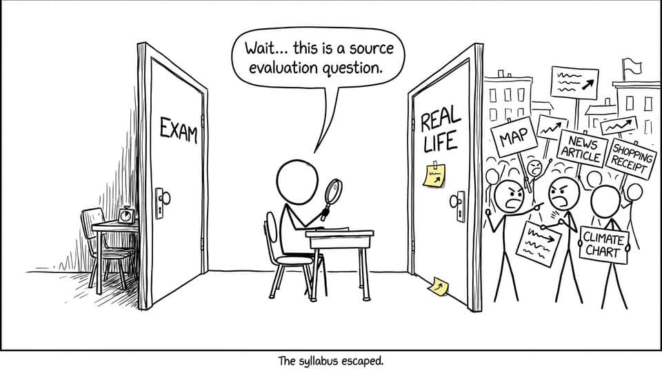 An XKCD-style student discovers that real life resembles a source evaluation question