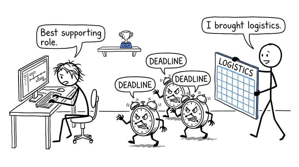 Deadlines approach like movie monsters while a parent brings the calendar