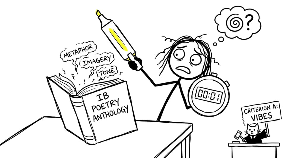 A stressed IB student fights floating poetic terms