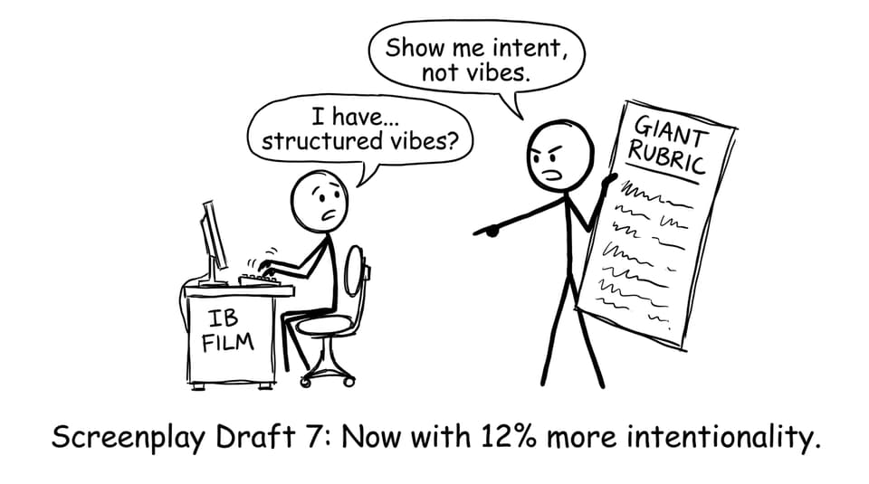 IB Film screenplay comic: intent not vibes