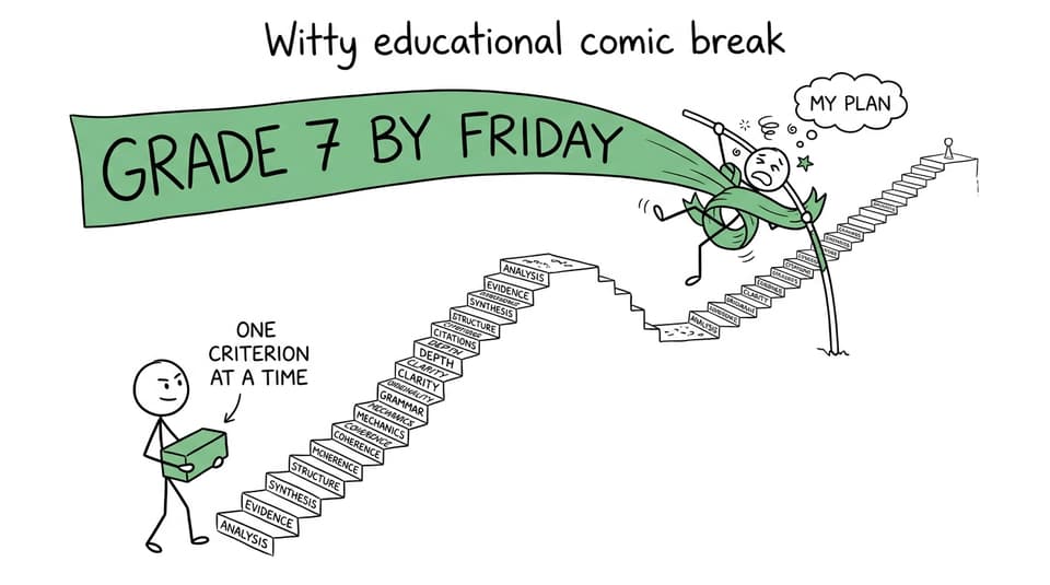 A student choosing one criterion at a time while another attempts an impossible leap