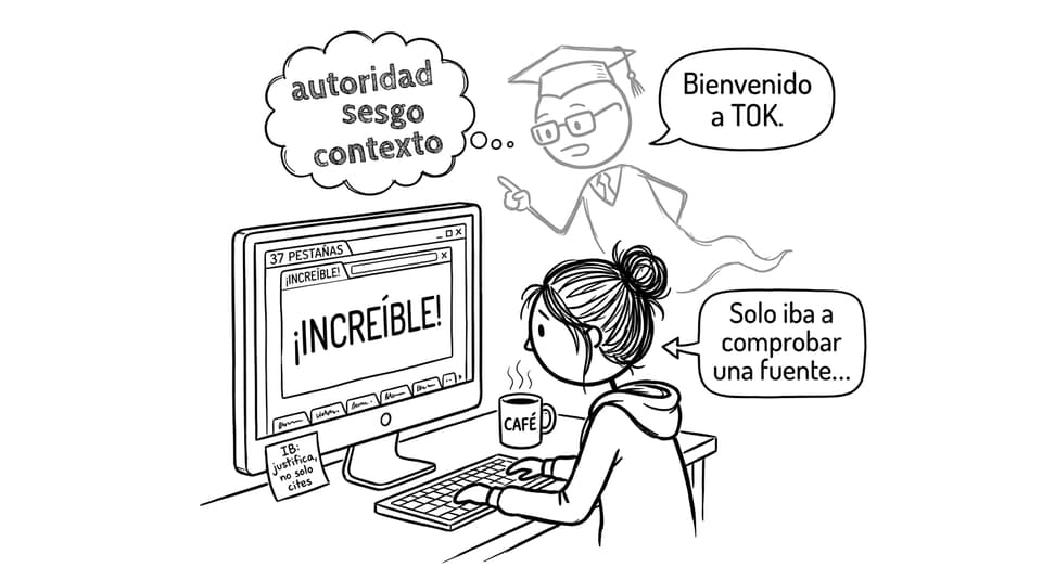 Estudiante del IB atrapado evaluando fuentes