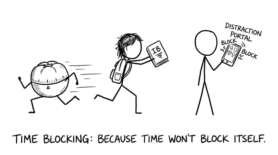 Pomodoro timer sprinting away from a student