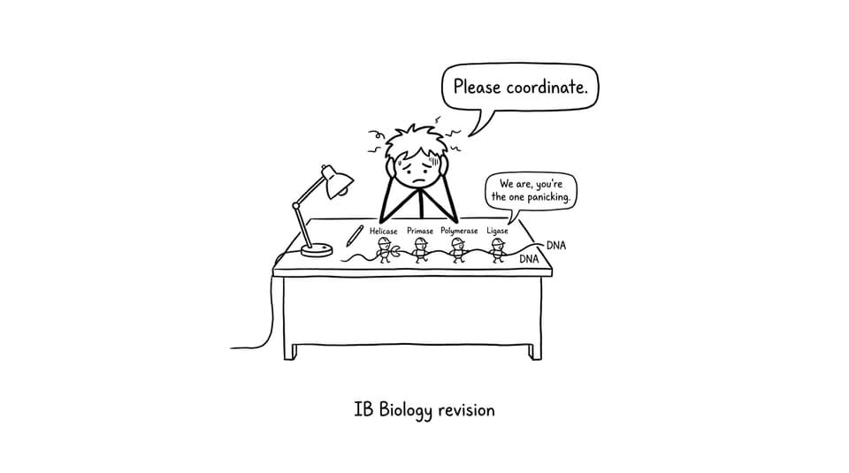 A stressed student watching enzymes coordinate
