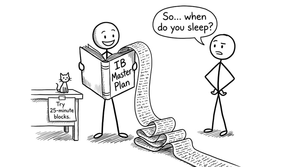 A planner scroll joke about IB scheduling