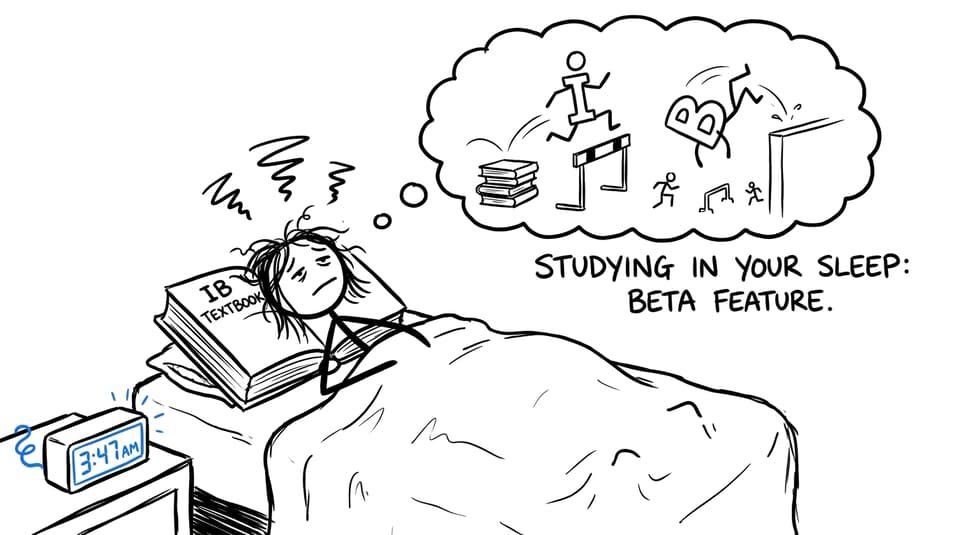 A stressed student tries to “study in their sleep”
