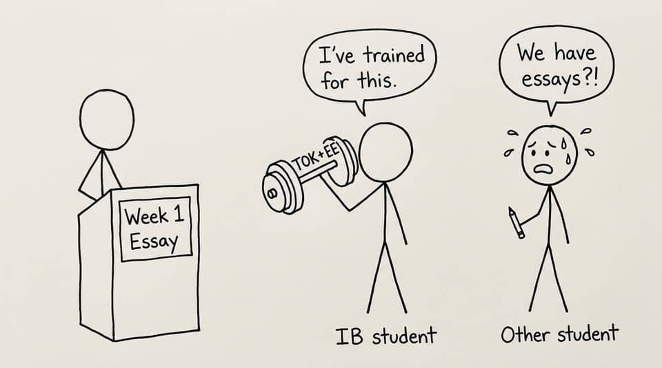 Professor assigns Week 1 Essay, IB student is calm