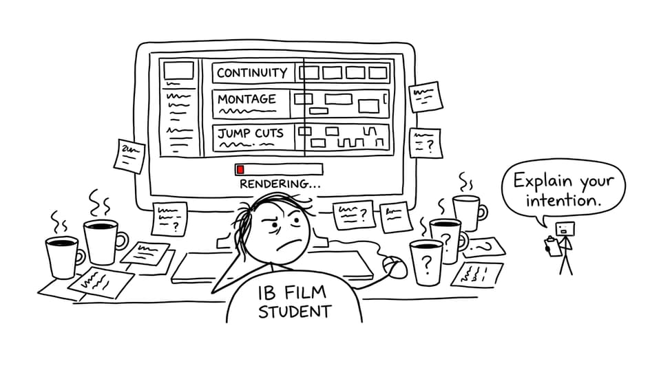 An IB Film student battles the timeline while an examiner demands intention.