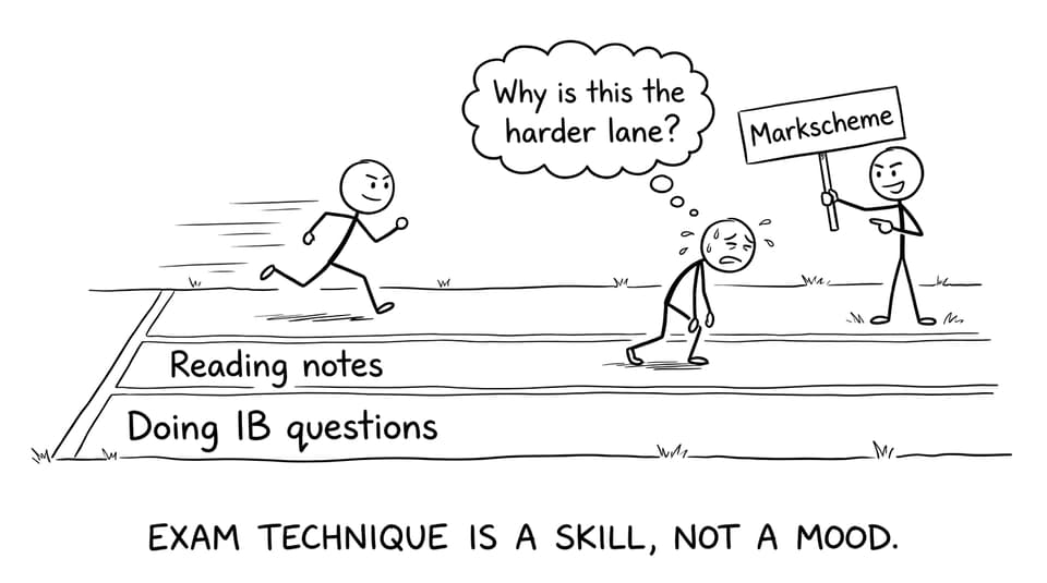 Two lanes: reading notes vs doing IB questions