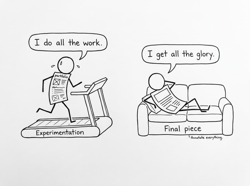 Portfolio pages arguing about who works harder