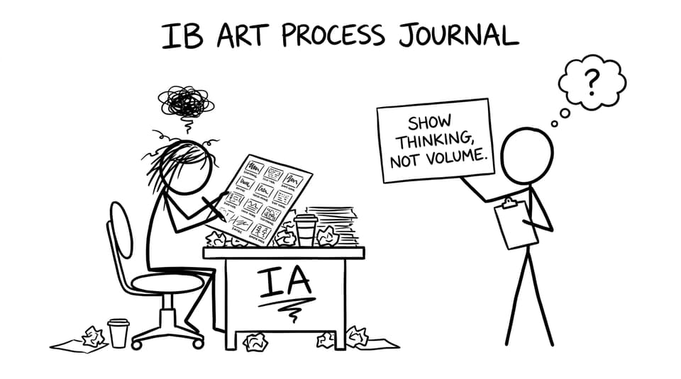 IB student sketching too many ideas while examiner wants thinking