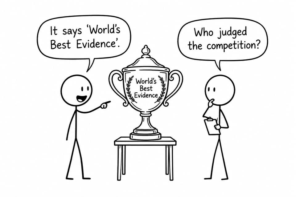 Two students question a trophy claiming to represent the world's best evidence