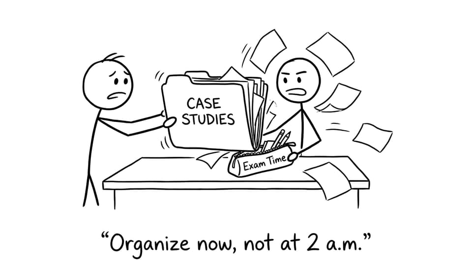 A comic about cramming a huge case study folder into exam time