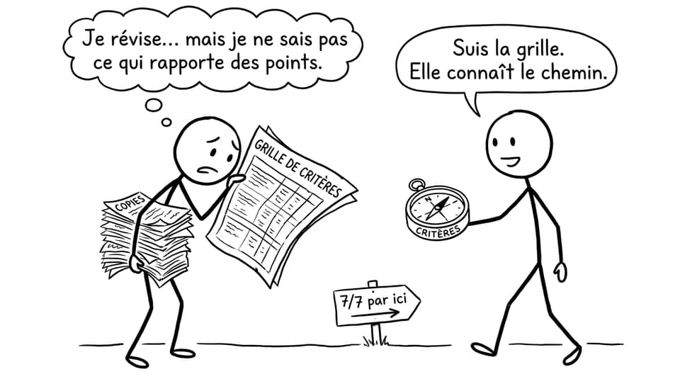 Étudiant et grille de critères IB, version carte au trésor