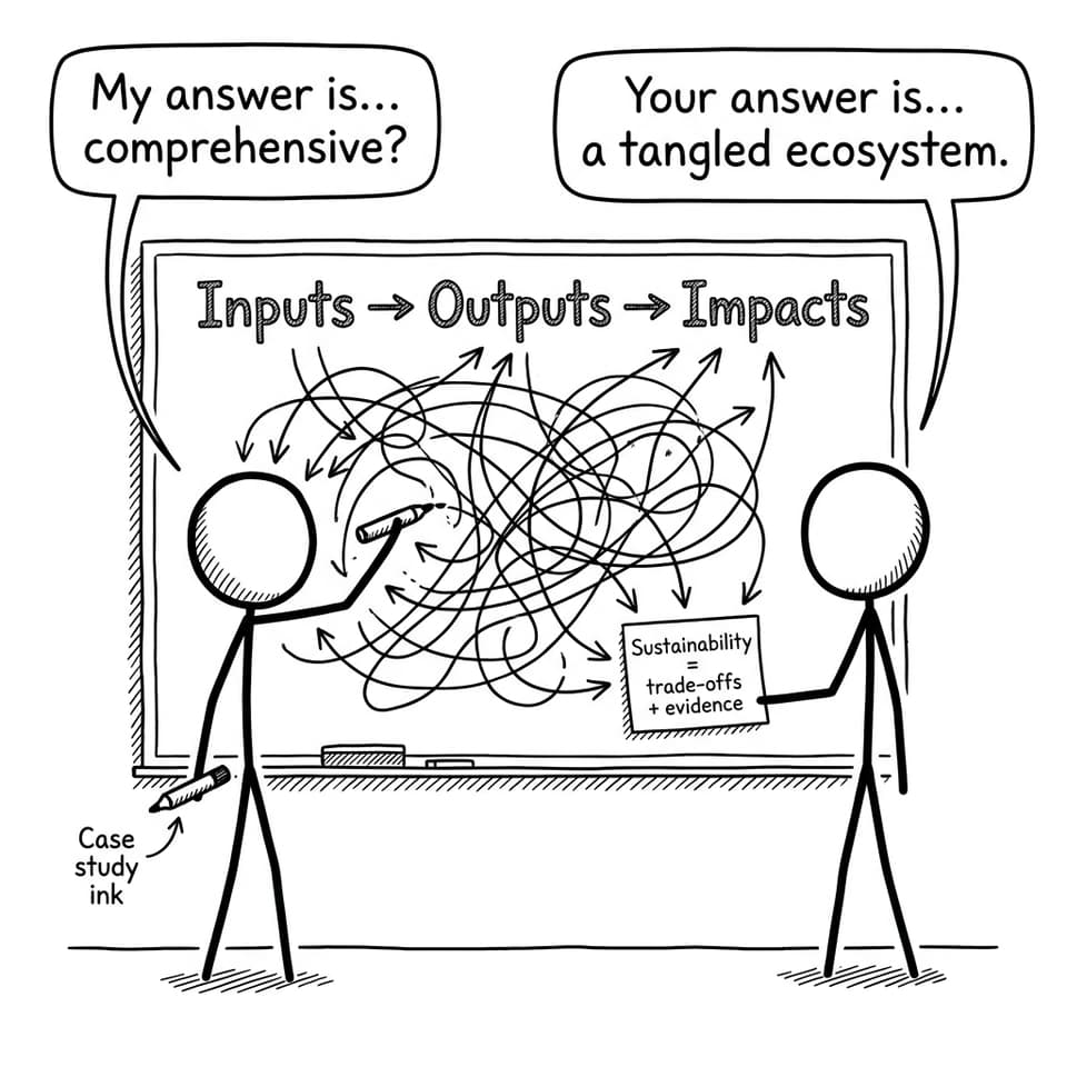 Inputs outputs impacts whiteboard joke for IB ESS.