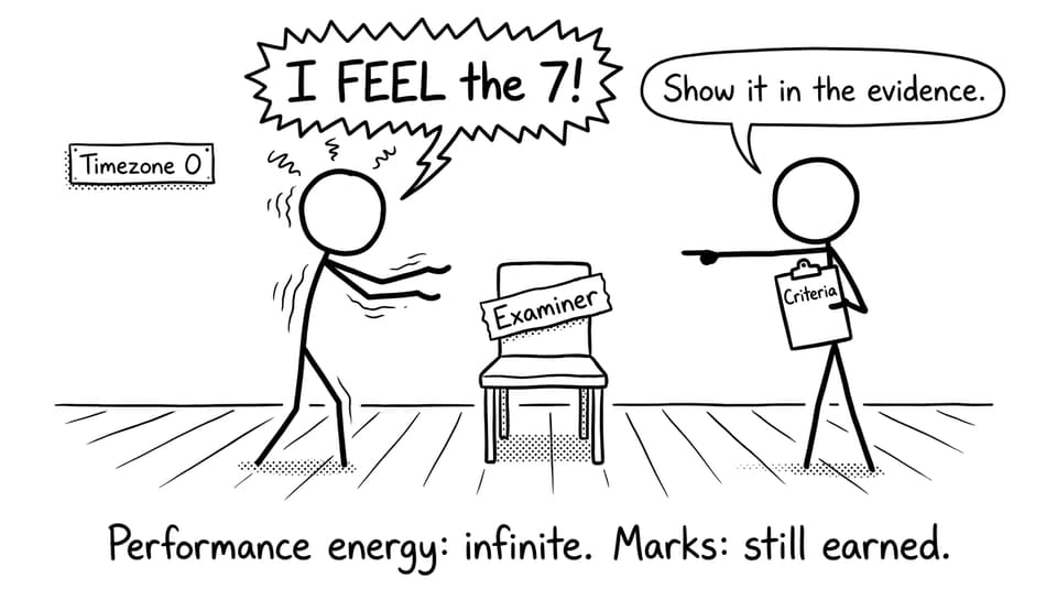 An “I FEEL the 7” rehearsal moment meets “show evidence” reality