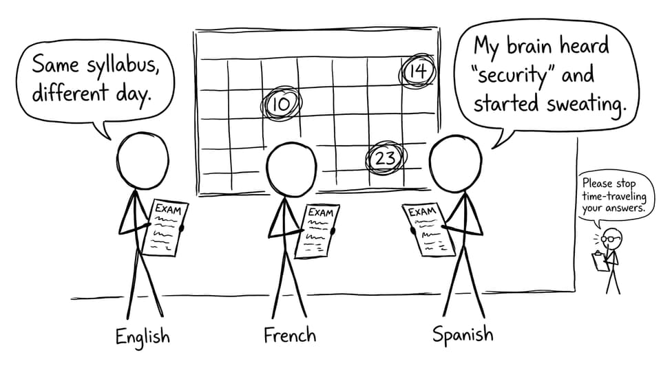 Three languages, three dates on the calendar