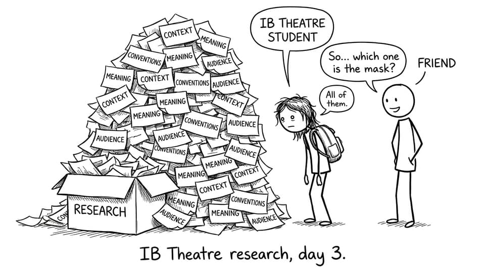 IB Theatre research pile-up comic