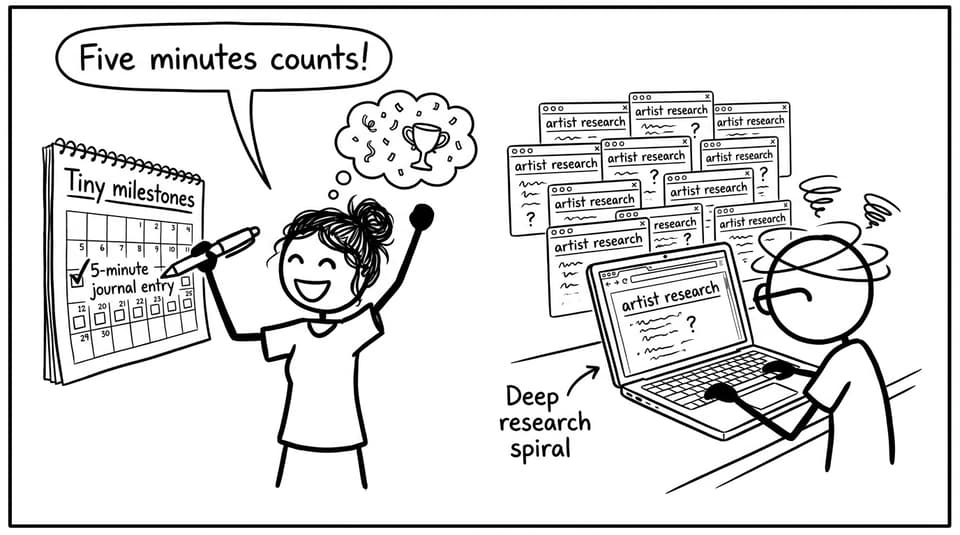 Tiny milestones vs deep research spiral