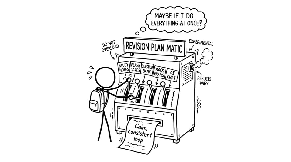 Revision plan machine with levers and output 'Calm, consistent loop'