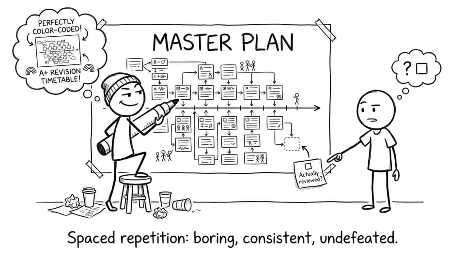 A funny comic about planning vs actually reviewing