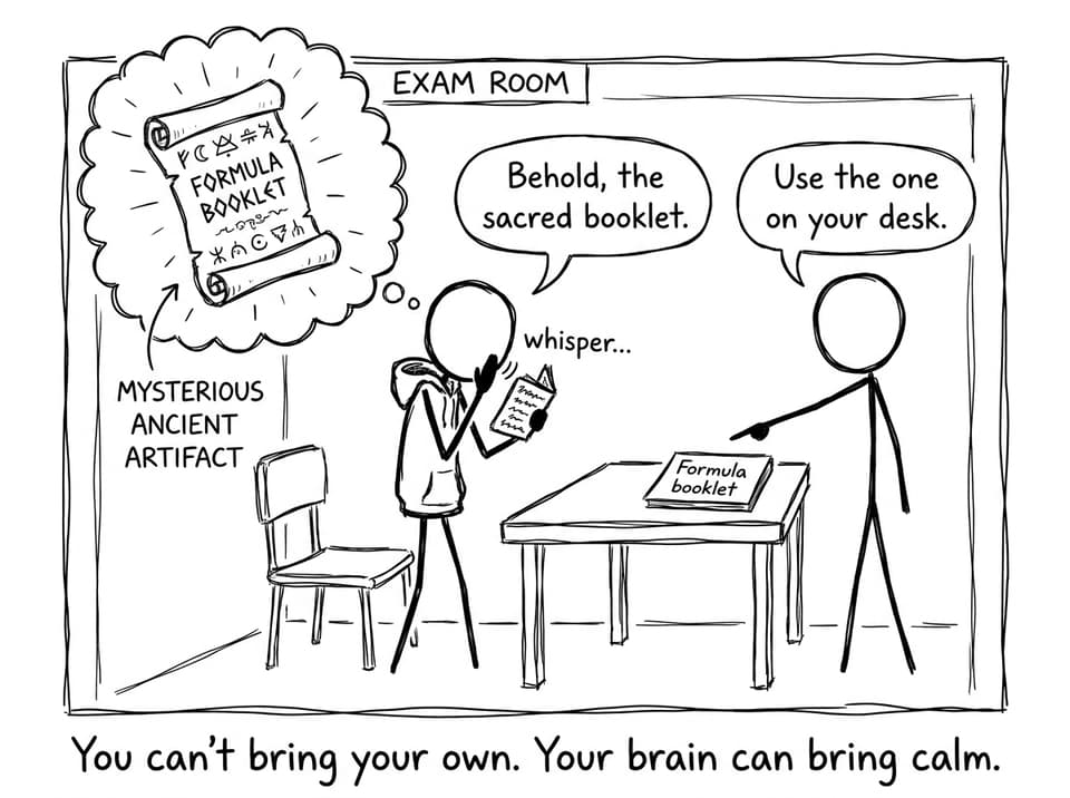 A student revering the formula booklet