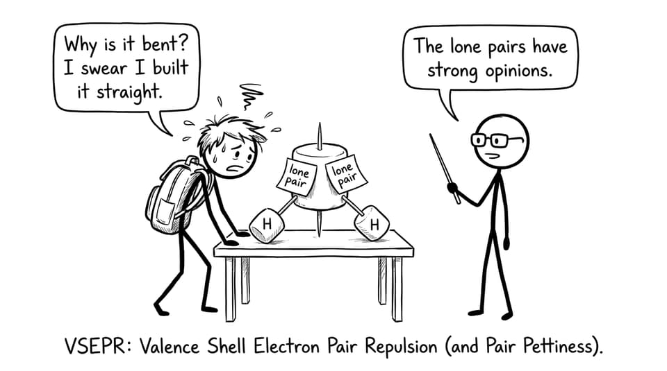 An IB student tries to build a straight water molecule but lone pairs disagree