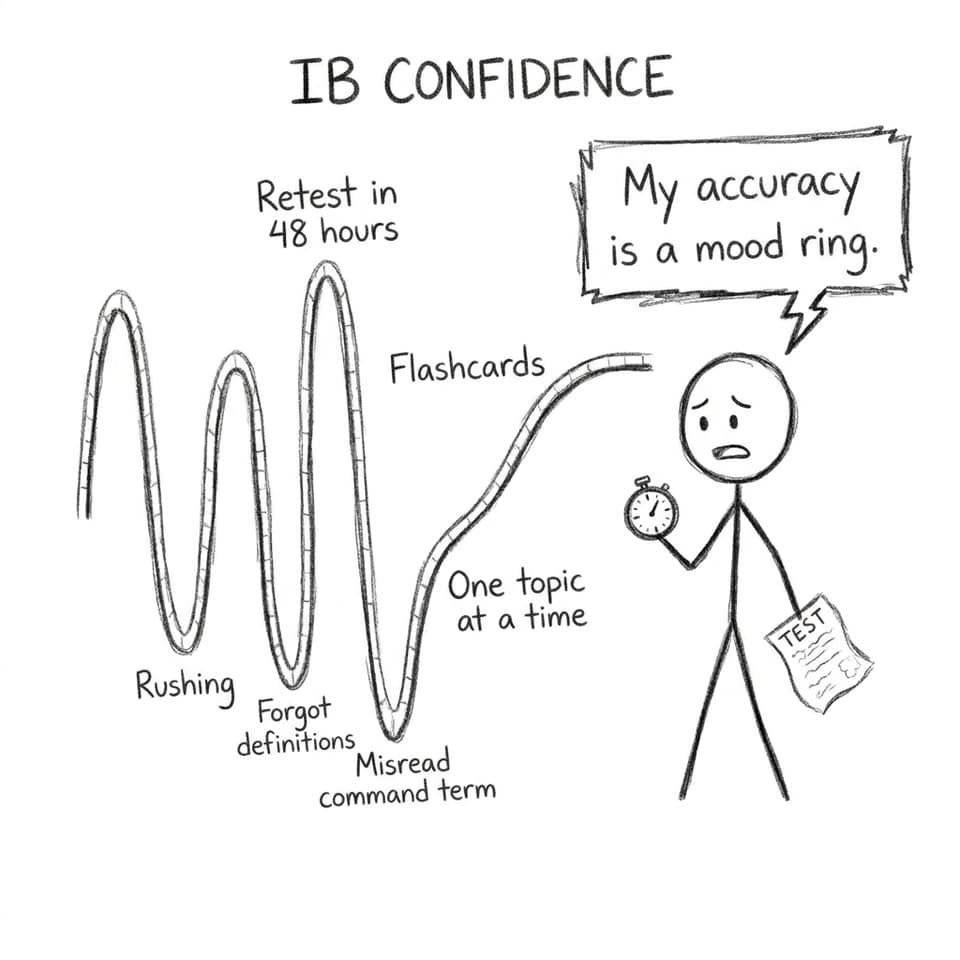 Comic about confidence rollercoaster and retesting