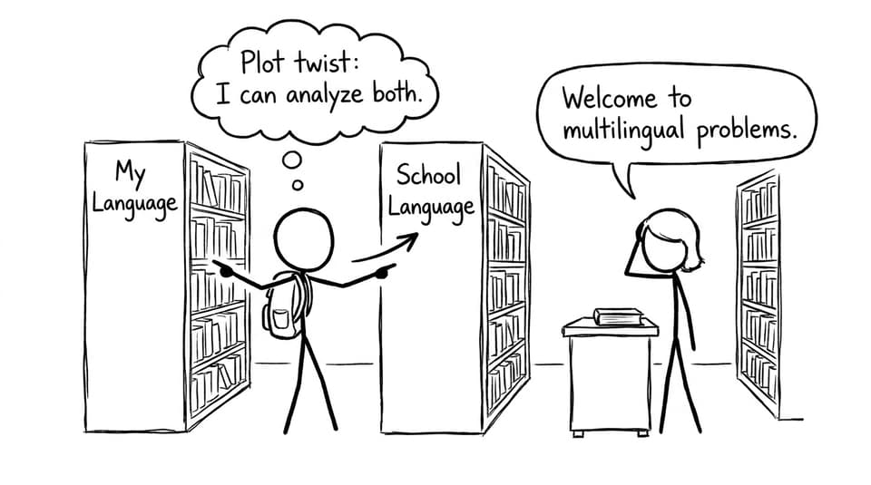Comic: multilingual library problems