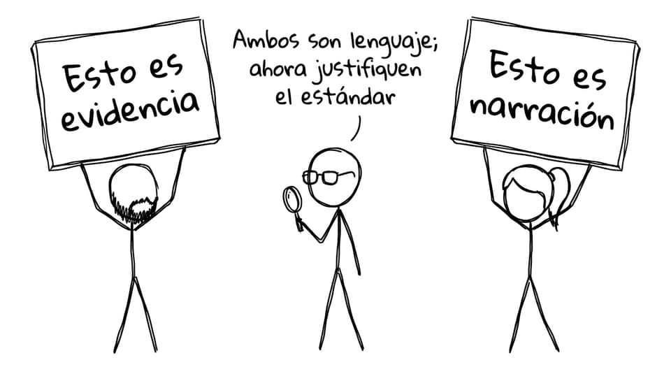 Comic sobre evidencia vs narración