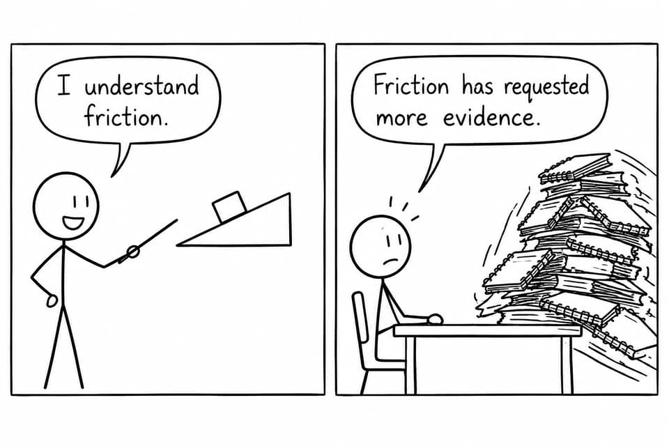 A student claims to understand friction before revision notebooks slide toward them and demand more evidence.